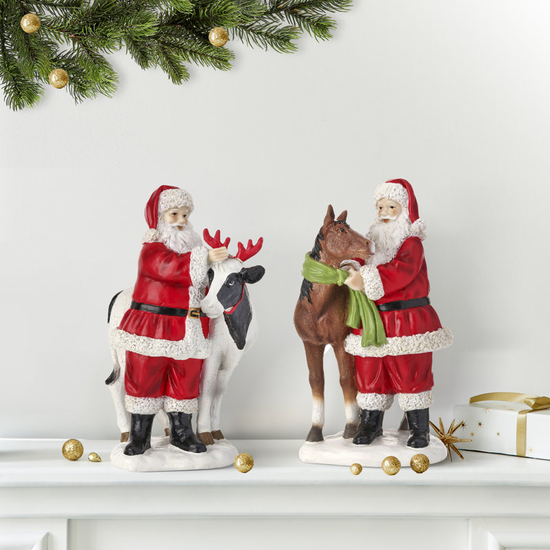 Père Noël en résine 8,5 po avec vache et cheval