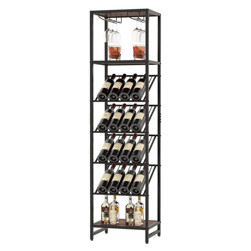 Floor Wine Bottle & Glass Rack Black,Brown