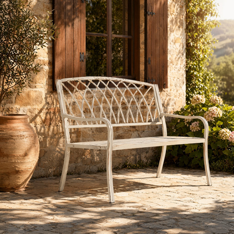 Banc de parc en aluminium et acier Senga, Blanc vintage