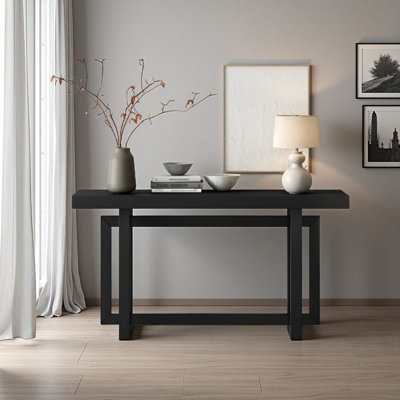 59.1'' Painted Entryway Table With Pine Veneer,Unique Triple Rectangle Design Console Table With Thick Pine Wood Legs,Extra Long Sofa Table Versatile For Hallway, Living Room,Kitchen