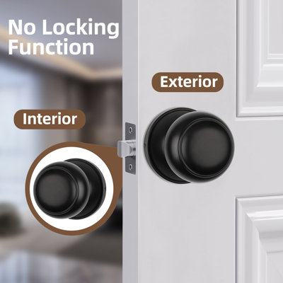 Black Door Knob, Passage Circle Knob For Smaer Door Lock, Black Doorknob, Reversible, Easy to Install