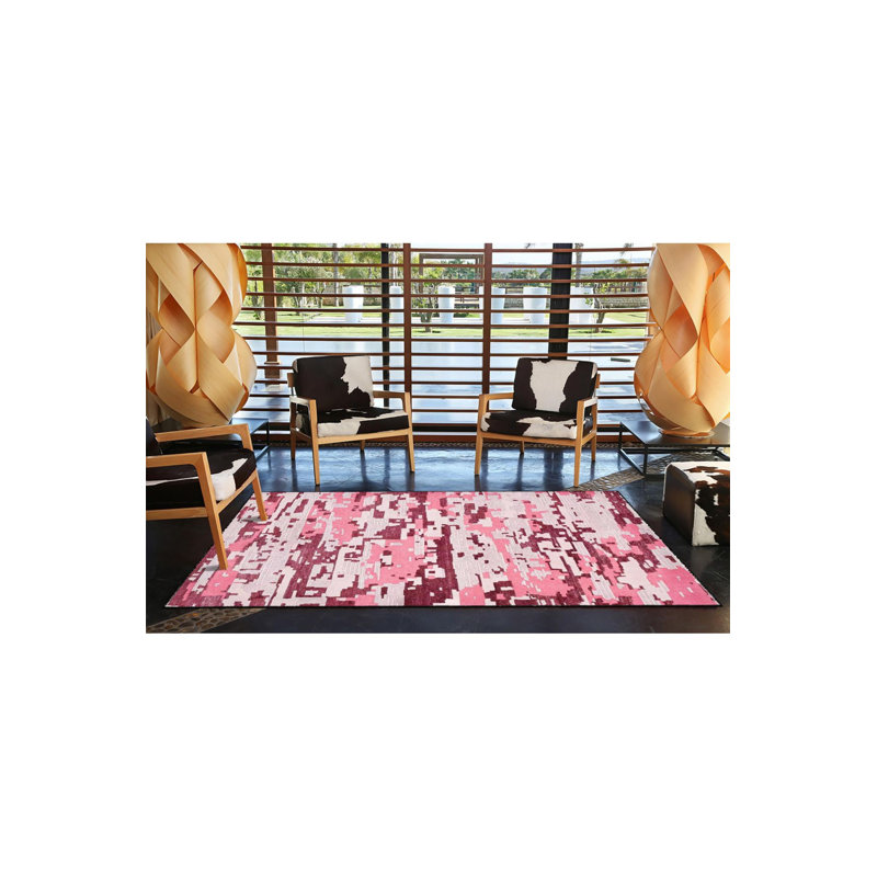 Tapis rose tissé lavable à la machine, Sous-tapis carré 3 pi 3 po inclus