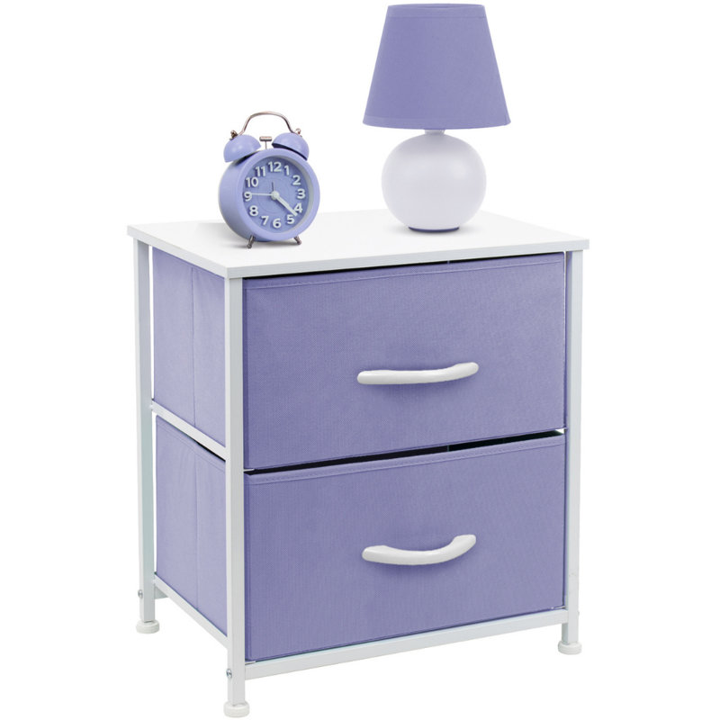 Purple and White Fabric 2-Drawer Nightstand with Steel Frame