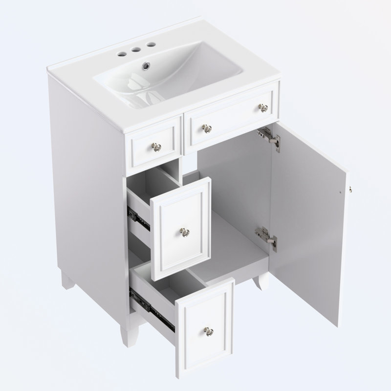 Meuble-lavabo de salle de bain avec lavabo en céramique, Blanc