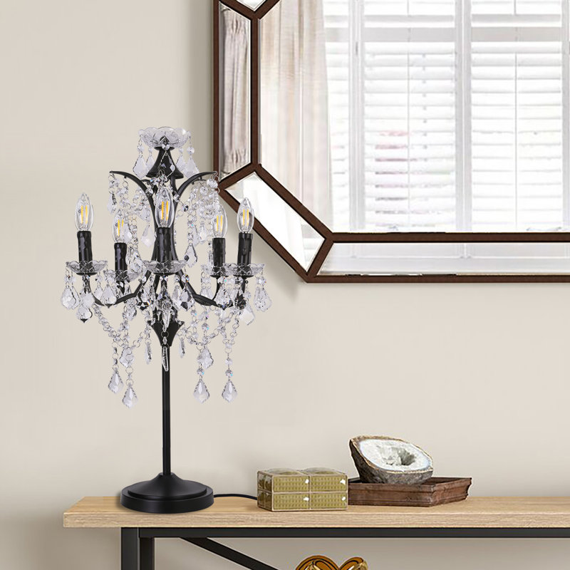 5-light Farmhouse Tranditional Crystal Table Lamp Black Craft Candelabra Lighting Fixture