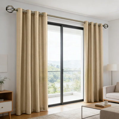 Heavy Duty Adjustable Curtain Rod With Twisted Cage Finials, 5/8" Diameter Antique Brass Drapery Rod For Sliding Doors, Windows, And Patios, Extends 72 To 144 Inches