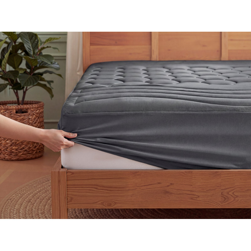 Bedsure Twin/Twin XL Quilted Mattress Pad with Brushed Embossed Cover, Gray, Breathable Noiseless Bed Topper for Dorm Room