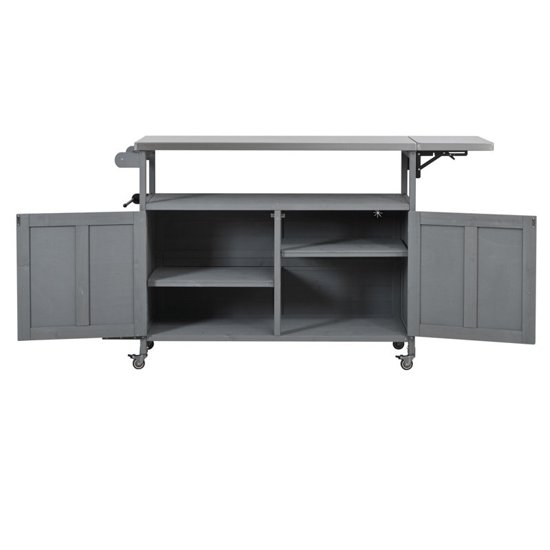 60.6'' Foldable Outdoor Kitchen Island Cart With Stainless Steel Top, Gray/Silver