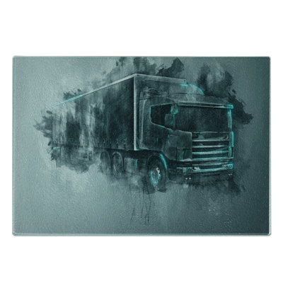 Ambesonne Truck Tempered Glass Cutting Board Cargo Delivery Theme Grey Turquoise