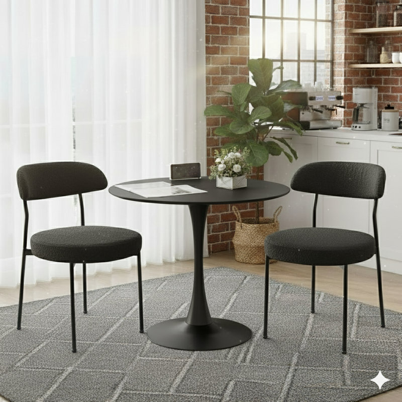Ensemble de table de salle à manger rond avec 2 chaises, Noir, Noir