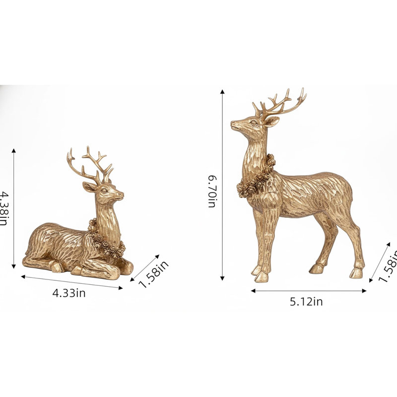 6.7" Gold Reindeer Figurines (2Pcs) | Christmas Indoor Decor