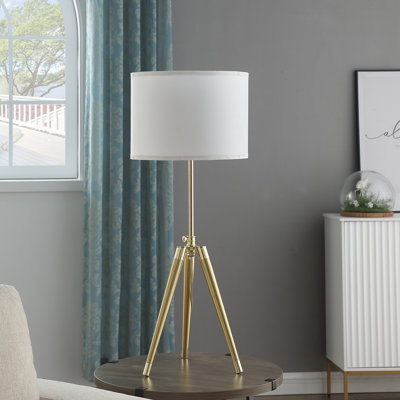 Kera Table Lamp, White Drum Shade, Brass Gold Tripod Base 39 Inch