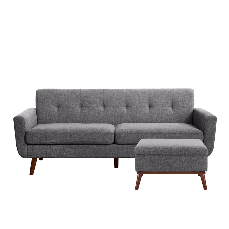 Canapé à accoudoirs carrés de 78 po avec repose-pieds, Lin gris