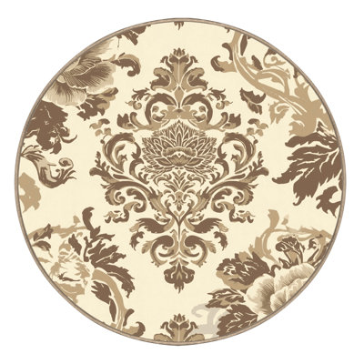 Machine Washable Ottoline Traditional Damask Rug in Beige – Beige Binding