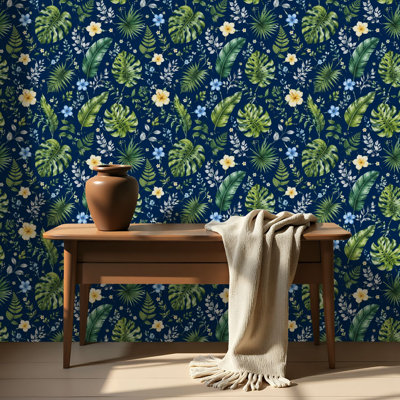 Papier de contact à peler et coller avec papier peint à motif floral de feuilles de fougère auto-adhésif et amovible 17,7 po x 118 po (45 x 300 cm)