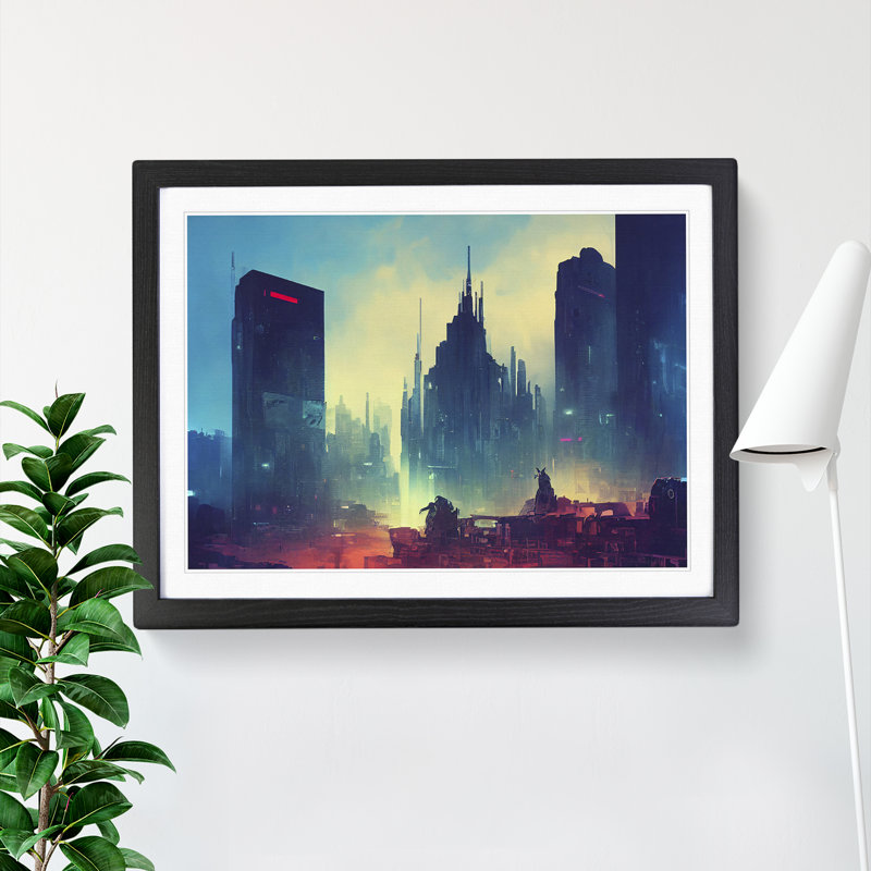 Glowing City Skyline Architecture - Framed Print