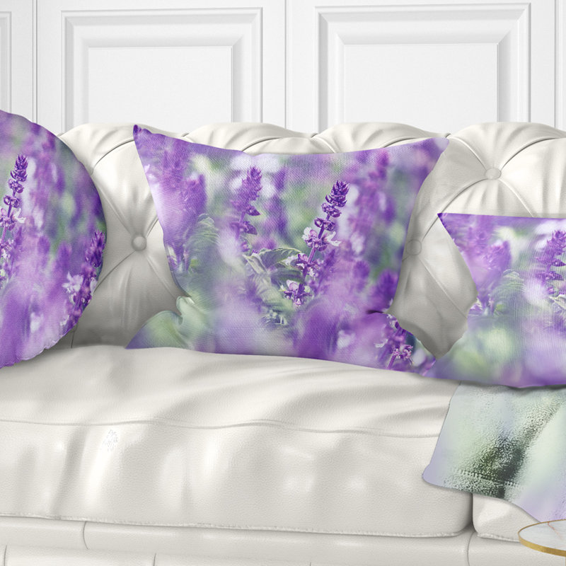Belles fleurs de menthe mauve - coussin à imprimé floral, 18 po x 18 po, Coussin décoratif