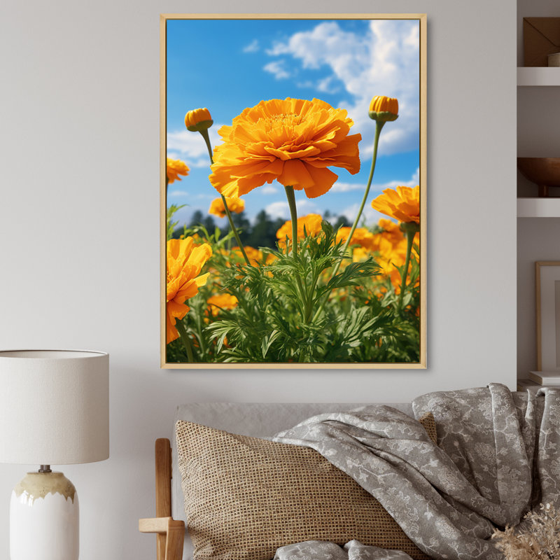 Jaune jaune, fleurs, souci ensoleillé - impression sur toile florale et botanique, H 32 po x l 24 po x P 1 po