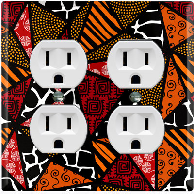 Metal Light Switch Plate Outlet Cover (Safari Pattern African Tribal Stained Glass Triangular Red Black   - Single Toggle)