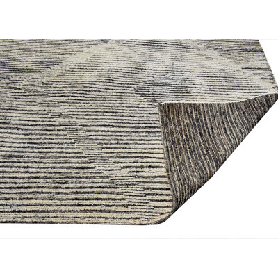 Tapis rayé en laine noué à la main ivoire / noir
