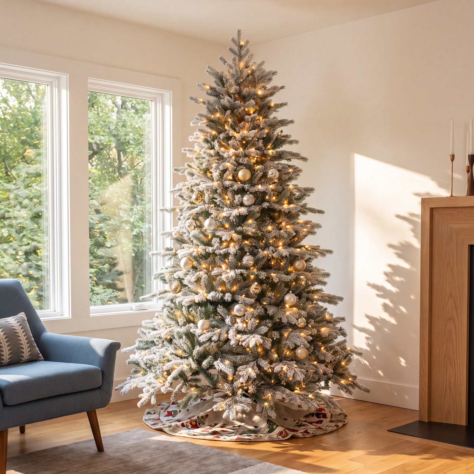 White Frosted 9' Pre-Lit Spruce Christmas Tree
