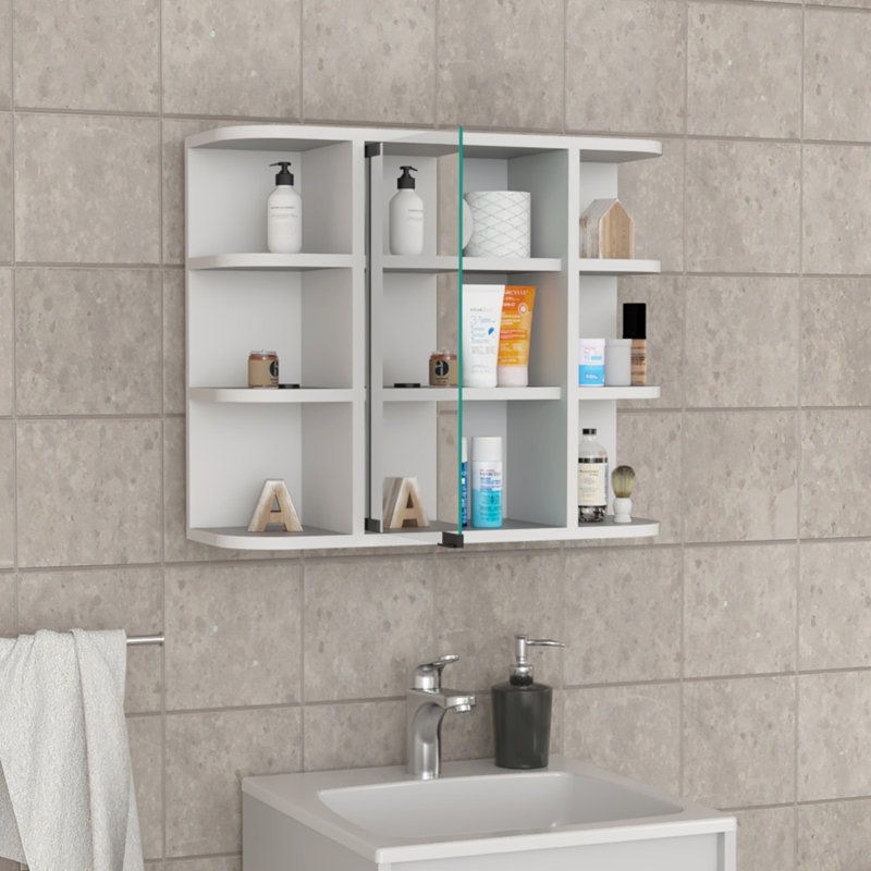 Armoire à pharmacie moderne, six tablettes extérieures, Blanc
