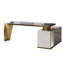 62,8 po. Blanc beige + pierre frittée en L doré + bois manufacturé + bureau en acier inoxydable avec 3 tiroirs-109812196-109812192-109812195