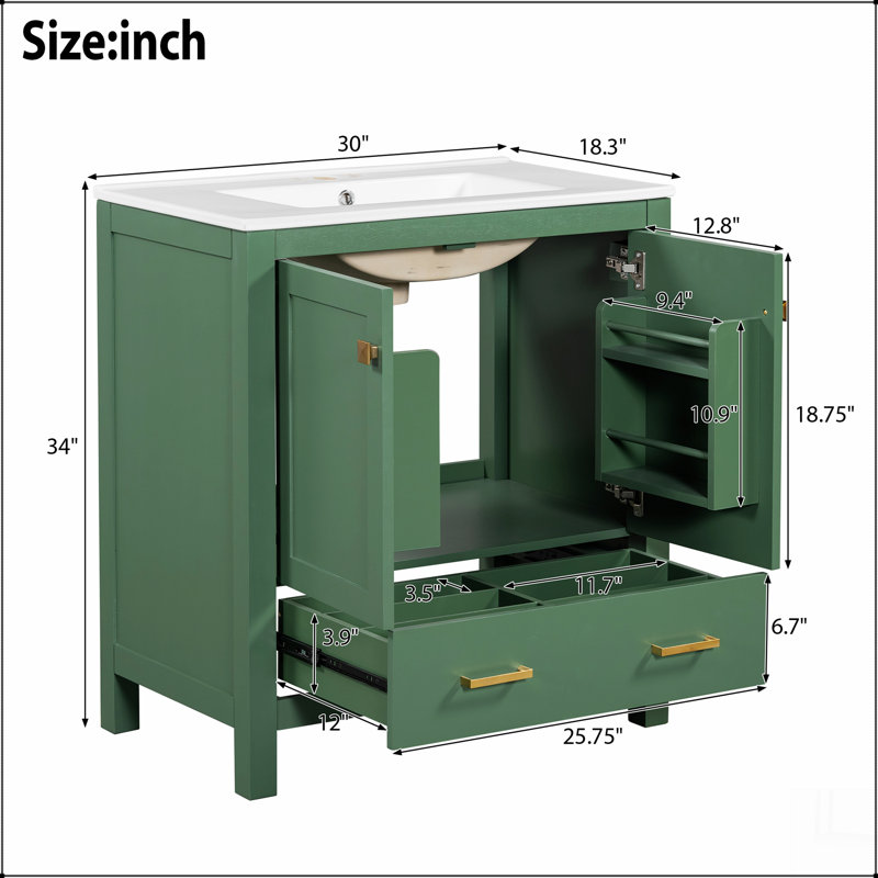 Ensemble de meuble-lavabo avec lavabos doubles (séparés), lavabos doubles en céramique, tablette de rangement et tiroirs séparés (miroir non inclus) - Solution de salle de bain moderne pour salles de bain spacieuses