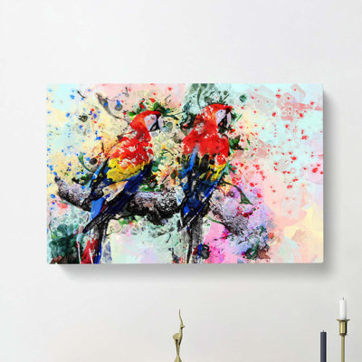 Two Rainbow Macaw Parrots In Abstract - Wrapped Canvas