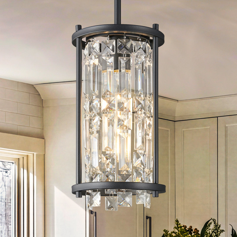 Luminaire suspendu semi-encastré en cristal cylindrique à 1 lumière Misheel, Noir