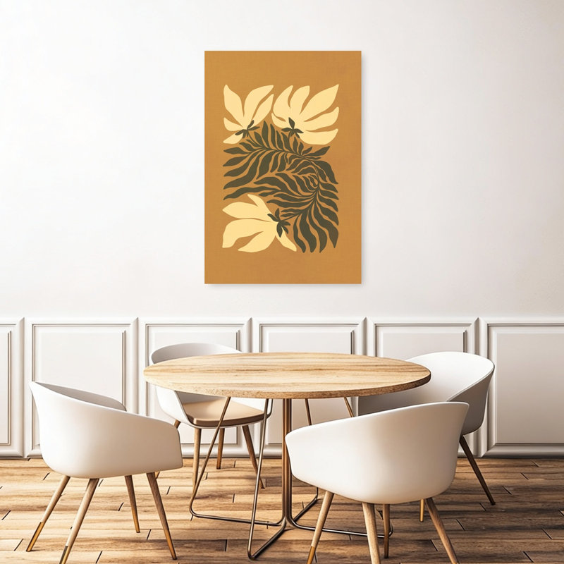 Affiche murale abstraite minimaliste moderne aux tons chauds, représentant des fleurs et la nature, avec des motifs botaniques.