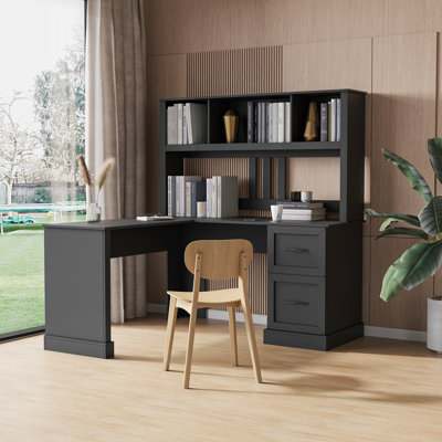 Home Office Computer Desk With , Antiqued Black Finish, 2 Open Shelf, 2 Large Drawers, Plentiful Storage, Scratch- Top Copious Storage Space, Waterproof