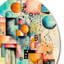 «Blue and Orange Geometric Balance III», art mural rond abstrait géométrique sur métal-88599111