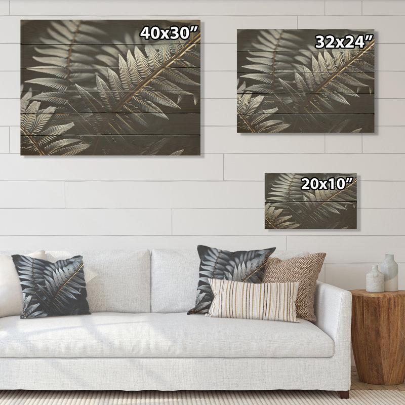 Fougères monochromes - Plantes, art sur bois de pin naturel, H 30 po x l 40 po
