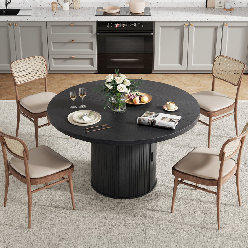 47" Round Dining Table With Stronge Drawer, Black