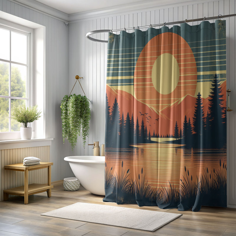 Rideau de douche standard 1 pièce Nostalgic Sunset, H 74 po x l 71 po