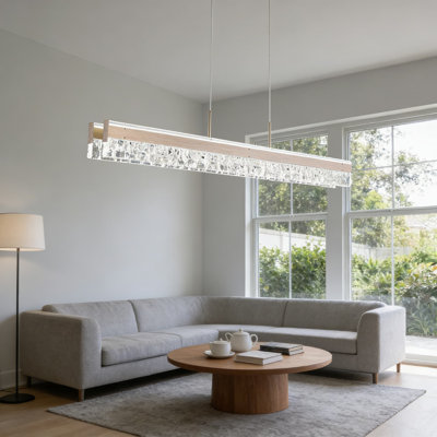Modern Linear Chandelier With Remote Control, Dimmable LED Crystal Pendant Light For Kitchen Island, Dining Room, And Living Room Ceiling Lighting Fixture