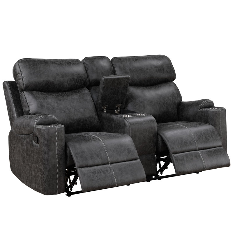 Lathyn Motion Loveseat with Console in Dark Grey