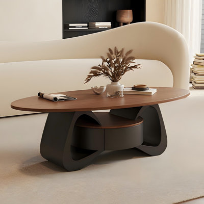 51.18"Modern Minimalist Multi-Layer Solid Wood Black & Brown Two-Tone Coffee Table