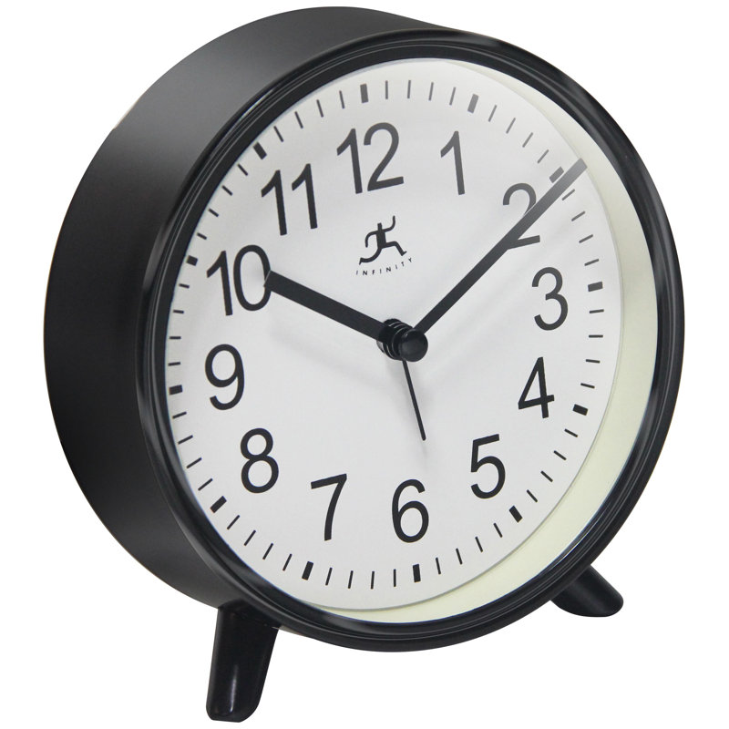 Table Clock Round Plastic Tabletop Clock with Alarm Function 5.75 Inches, Black
