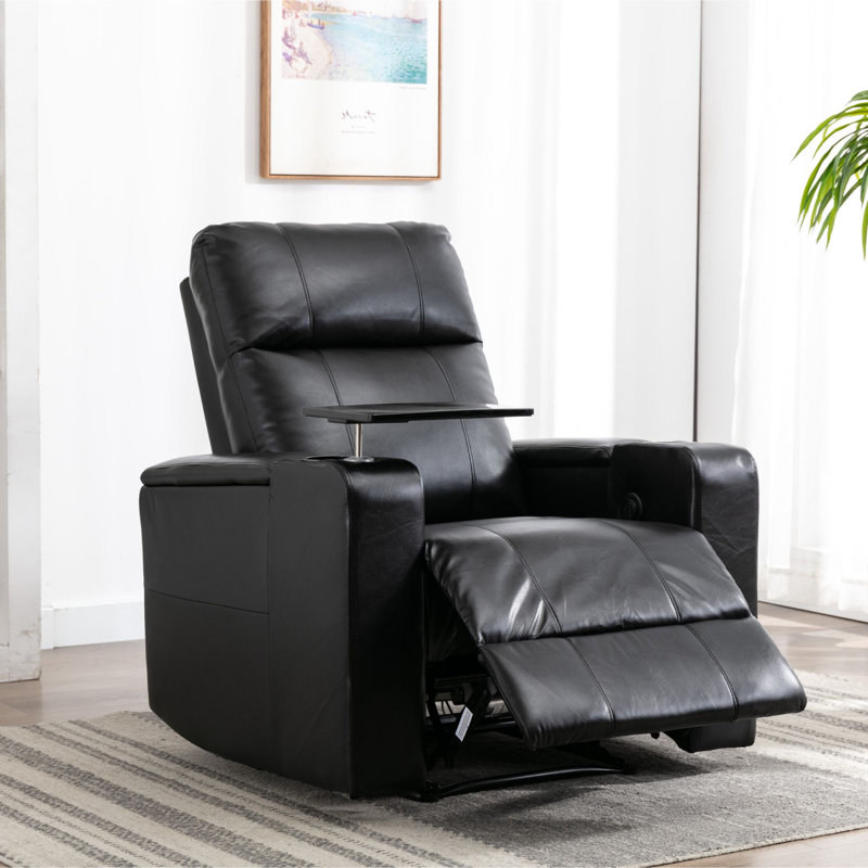 Ryun 33.1" W Faux Leather Power Recliner, Black Performance Faux Leather