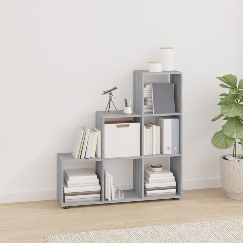 Latitude Run Staircase Bookcase 142 Cm Engineered Wood, Grey Sonoma, 107cm H x 104cm W x 29cm D