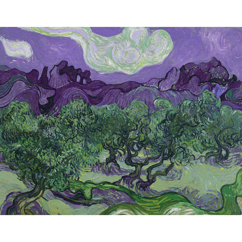 Décalcomanie murale amovible oliviers de van gogh, H 22 po x l 28 po, Vert / violet