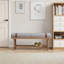 Banc rembourré en bois massif de 44,5 po avec tablette de rangement et ceinture en similicuir-1599052712