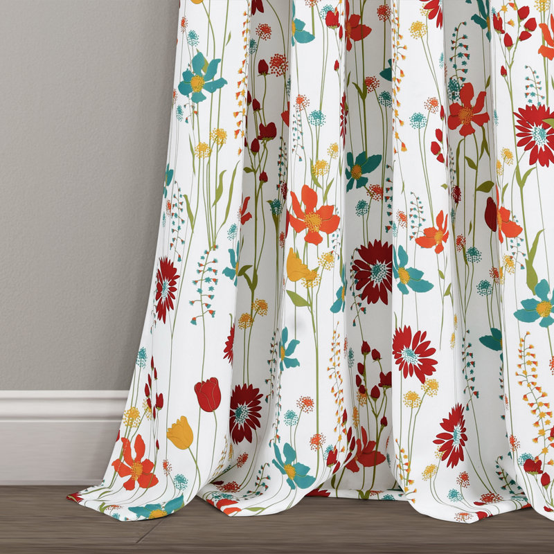Clarissa Floral Turquoise Tangerine Polyester Blackout Curtain Panels