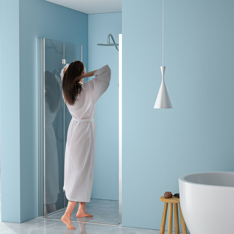 Porte de douche pliante l 34 po x H 72 po avec verre trempé - plage réglable pour espacer les murs