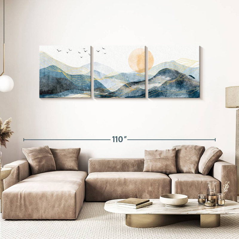 «Mountain Waves On Mountainscape», ensemble de 3 pièces sur toile par Jennifer T, H 30 po x l 92 po