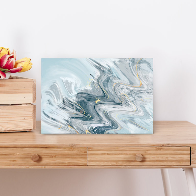 Blue Gold Marble Abstract No 2 by Sannel Larson - Wrapped Canvas Print, 30.48 cm H x 45.72 cm W