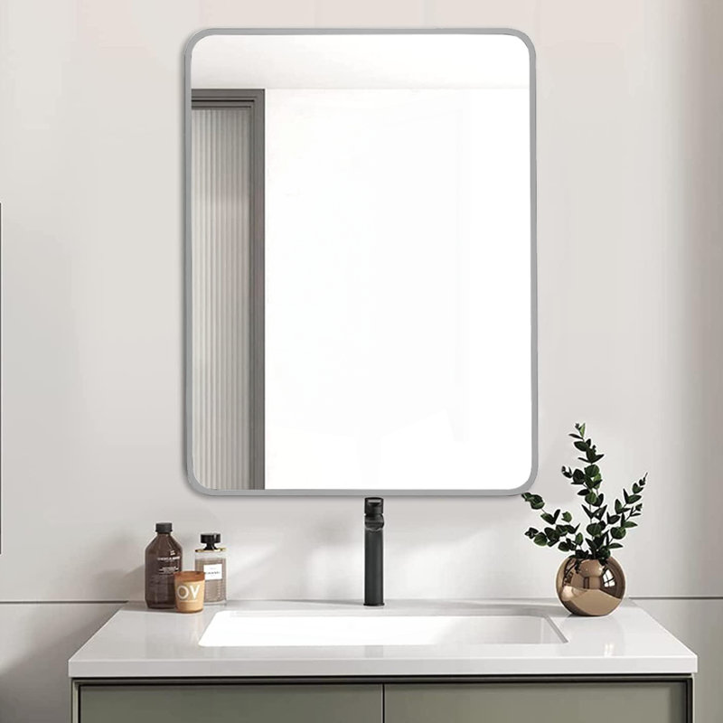 Miroir de salle de bain rectangulaire 24 x 32 pouces, Argent argent, 32 po x 24 po