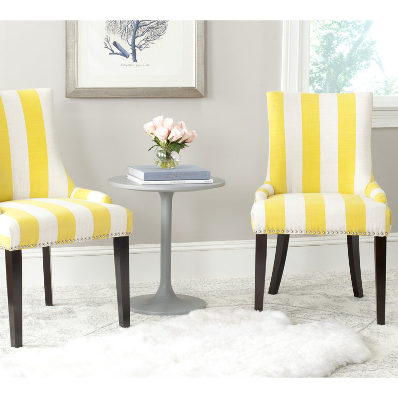 Capetown 19.5'' H Upholstered Side Chair, Yellow / White Stripe, 2